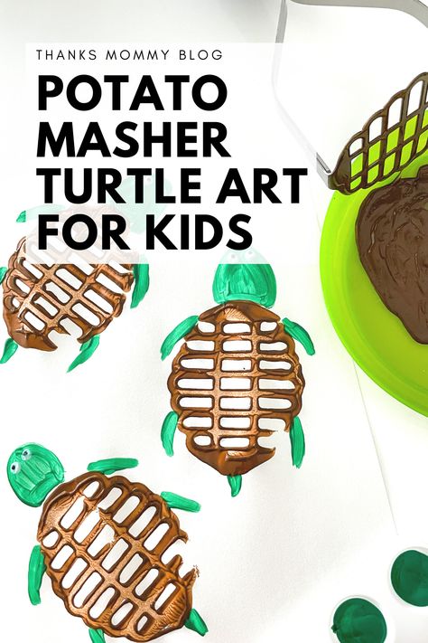 Potato Masher Turtle, Reptile Activities For Toddlers, Reptiles Activities, Pond Crafts, Potato Masher, Turtle Crafts, K Crafts, Eyfs Activities, Mom Diy