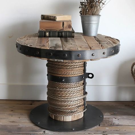 Large Spool Table Ideas, Diy Spool Table, Spool Table Ideas, Wire Spool Tables, Cable Spool Furniture, Wooden Spool Tables, Cable Spools, Spool Ideas, Spool Table