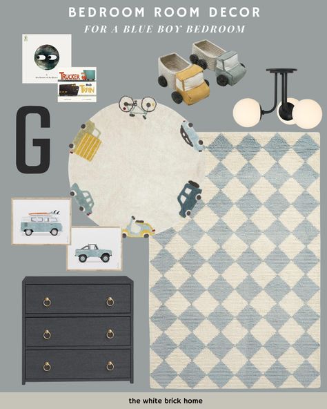 Boy blue bedroom rug, truck bedroom ideas, truck bedroom, truck bedroom rug, truck bedroom storage basket, truck bedroom ideas, blue boy bedroom ideas, blue bedroom ideas for a toddler boy, toddler boy bedroom decor Toddler Boy Room Blue Walls, Toddler Boy Blue Room, Boys Vehicle Bedroom Ideas, Navy Toddler Boy Room, Toddler Truck Bedroom, Toddler Boy Room Cars, Toddler Boy Room Colors, Blue Toddler Room Boy, Transportation Toddler Room