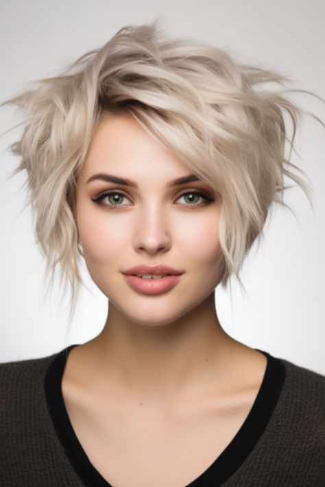 Go for an icy blonde shag pixie with dark roots for a stunning contrast. The dark roots give your icy blonde tones a dynamic edge. Click here to check out more trending shaggy pixie cut ideas for 2023. Sassy Bob Haircut, Shag Pixie, Shaggy Pixie Cut, Pixie Haircuts With Bangs, Blonde Shag, Short Bob Pixie, Women Short Bob, Shaggy Pixie Cuts, Bangs Ideas