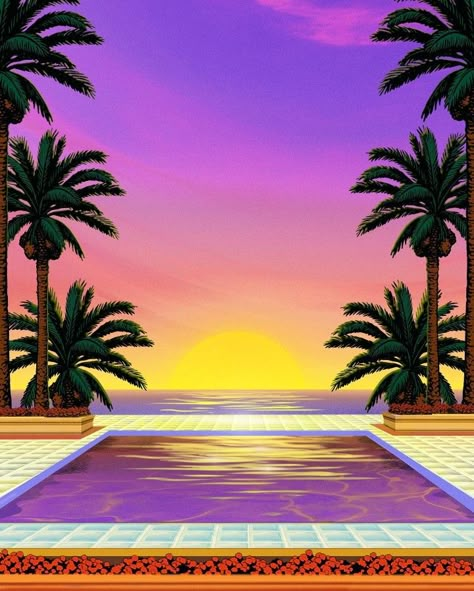 Vaporwave Purple, California Burger, Neon Pool Parties, Paint Frame, Neon Cyberpunk, Vaporwave Wallpaper, Art Deco Illustration, Album Art Design, Fantasy Art Landscapes