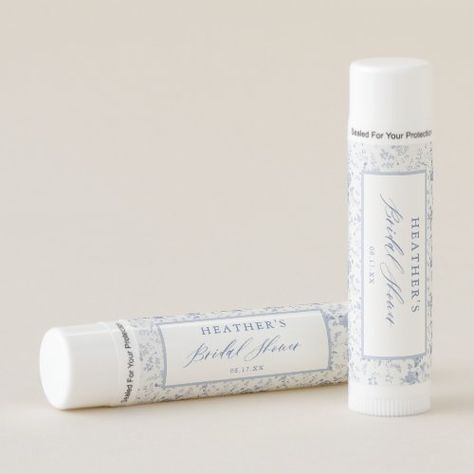 Personalized Something Blue Bridal Shower Favors for $23.86 - Bridal Favors Something Blue Bridal Shower Party Favors, Dusty Blue Bridal Shower Ideas, Blue Bridal Shower Favors, Blue Bridal Shower Decorations, Personalized Chapstick, Pastel Blue Wedding, Blue Wedding Favors, Fav Products, Bridal Shower Backdrop