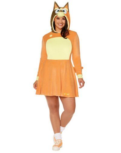 This officially licensed, plus size Bluey Adult Chilli Dress is the perfect costume if your kids are as obsessed with Bluey as we are! Rock this costume as puppy pals or a solo outfit, it's up to you! Officially licensed Includes: Dress with attached hood and tail Long sleeves Material: Polyester Care: Spot Clean Imported Bluey Mom Costume, Bluey Adult Costume, Adult Bluey Costume, Bluey Family Costumes, Bluey Costume, Blossom Costumes, Top 10 Halloween Costumes, Halloween Customer, Puppy Pals