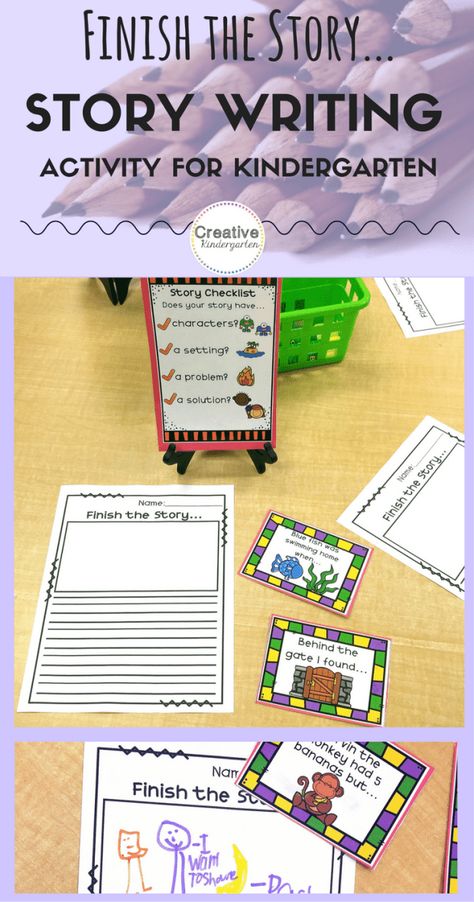 Finish the Story... Story Writing Activity for Kindergarten | Creative Kindergarten Story Elements Kindergarten, Elements Of Story, Writing Activities For Preschoolers, Activity For Kindergarten, Writing Center Activities, Writing Stories, Writing Station, Story Story, 1st Grade Writing