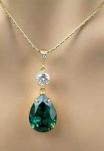 Emerald Green Necklace, Gold Bridal Necklace, Bride Necklace, Wedding Bridesmaid Jewelry, Necklace Swarovski, Jewelry Bridesmaid, Emerald Necklace, Teardrop Necklace, Emerald Jewelry