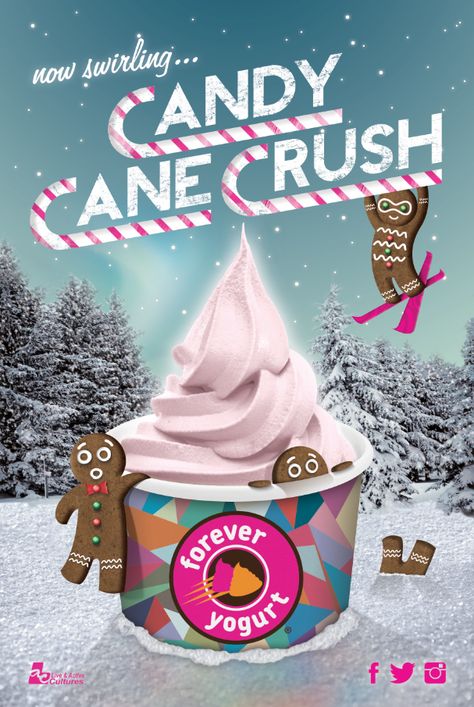 Candy Cane Crush (Forever Yogurt Poster). Chrismast Poster, Christmas Ice Cream, Apartment Bar, Ice Cream Poster, Drinks Packaging Design, Ice Cream Brands, Japan Logo, Christmas Flyer, Candy Brands