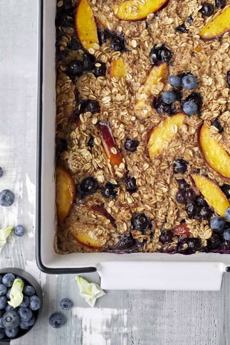 Peach and Blueberry Baked Oatmeal Blueberry Peach Recipes Healthy, Blueberry Peach Oatmeal Bake, Peach Blueberry Baked Oats, Nectarine Baked Oatmeal, Peach Blueberry Oatmeal, Peach Blueberry Quinoa Bake, Healthy Peach Oatmeal Bake, Peach Blueberry Oatmeal Bake, Food Dolls Baked Oatmeal