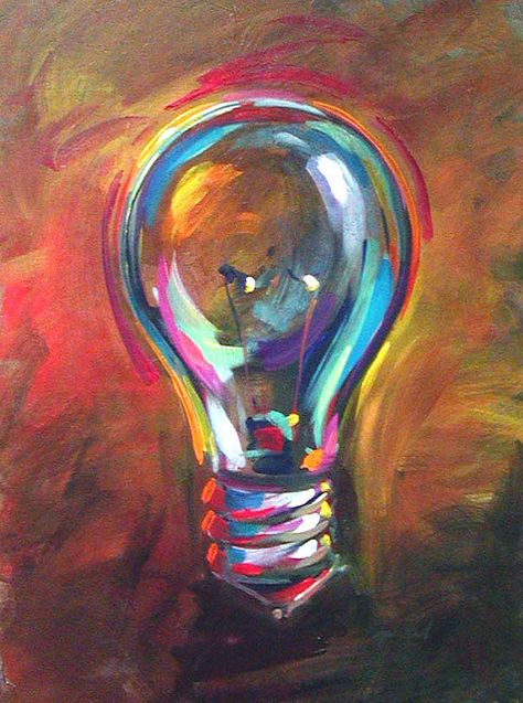 Lightbulb | Acrylic on canvas by Marshall, www.marshallartstudios.com. Art Inspiration Pastel, Lightbulb Art Painting, Cool Ideas To Paint On Canvas, Painting With Lighting, Creative Art On Canvas, Oil Pastel Pictures, Lightbulb Painting Ideas, Art Pastel Ideas, Lava Lamp Painting Canvas