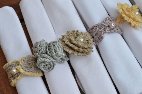 Napkin Rings Diy, Crochet Circles, Crochet Kitchen, Crochet Dishcloths, Crochet Decoration, Linen Yarn, Crochet Patterns Free Blanket, Crochet Rose, Love Crochet