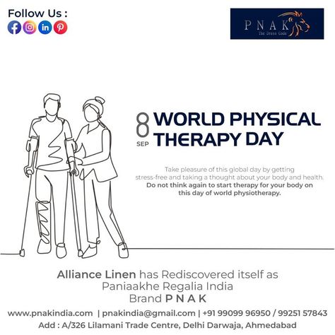 Be healthy and safe. Raise awareness about the wonders of physical therapy and create a healthier world. Wish you a very happy and safe World Physical Therapy Day! #PNAK #uniformmanufacturer #WorldPhysiotherapyDay #physicaltherapy #physiotherapy #fitness #physio #wellness #mobility World Physical Therapy Day, Be Healthy, Physical Therapy, Very Happy, Physics, Coding, Quick Saves