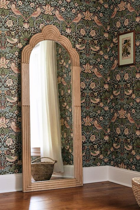 Skye Mirror | Anthropologie Hallway With Mirror, Strawberry Thief Wallpaper, Thief Wallpaper, Tabletop Vanity Mirror, Arched Floor Mirror, Octagon Mirror, Boston Apartment, Floor Length Mirror, Statement Mirror