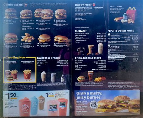 McDonalds Drive Thru Menu Prices, 2001 vs. 2020 Drive Thru Menu Design, Multiplication Manipulatives, Mcdonalds Drive Thru, Gold Corsage, Breakfast Calories, Burger Stand, Mcdonald Menu, Mcdonalds Breakfast, Burger Menu