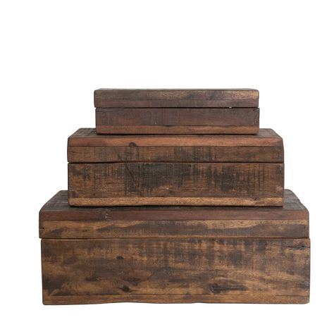 PRICES MAY VARY. This vintage set of reclaimed wood storage boxes showcases three descending sizes in a natural finish Display in a living space of any style from vintage to farmhouse Add a touch of personal style to a mantelpiece or console table with this set of decorative boxes Made from wood 15 inches L x 7.5 inches W x 5.5 inches H Vintage Wood Box, Wood Storage Box, Repurposed Wood, Wood Cover, Creative Co Op, Reclaimed Vintage, Antique Farmhouse, Wood Storage, Wood Box