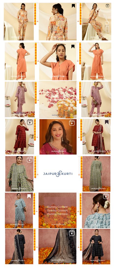 Instagram Grid Idea Clothing Grid Instagram, Clothing Brand Instagram Layout, Jaipur Kurti, Indian Clothing Brands, Banner Design Inspiration, Instagram Grid, Wear Store, Instagram Layout, Madhuri Dixit