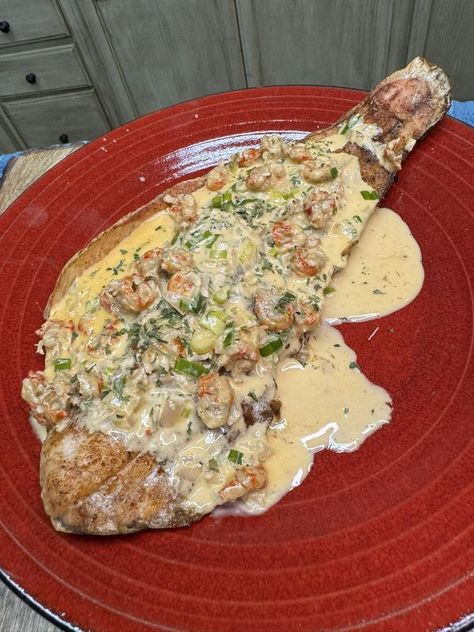 Authentic Cajun Recipes and Southern Recipes also lagniappe | Smoked Redfish with Creamy Crawfish Sauce  | Facebook Smoked Redfish, Cream Sauce For Fish, Crawfish Sauce, Cajun Recipes Louisiana, Redfish Recipes, Sauce For Fish, Cajun Recipes Authentic, Fish Entrees, Crawfish Recipes