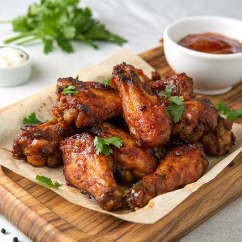 Fiery Oven-Baked Chicken Wings with Chili Glaze Ingredients: • 2 pounds chicken wings • 1 tablespoon olive oil • 1 teaspoon salt • 1/2 teaspoon black pepper • 1/2 teaspoon garlic powder • 1/2 teaspoon onion powder • 1/2 teaspoon smoked paprika • 1/4 teaspoon cayenne pepper • 1/4 cup hot sauce (like Frank’s RedHot) • 2 tablespoons honey • 1 tablespoon melted butter • Fresh parsley, chopped (for garnish) Directions: 1. Preheat Oven: Preheat your oven to 400°F (200°C). Line a baking sheet with ... Baked Chicken Wings Oven, Baked Chicken Wings, Cayenne Pepper, Cayenne Peppers, Fresh Parsley, Smoked Paprika, Oven Baked, Cayenne, Onion Powder