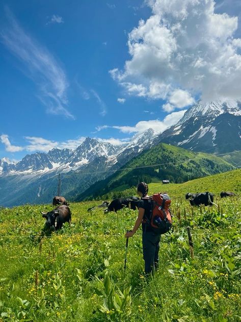 Chamonix Summer, Switzerland Backpacking, Backpacking In Europe, Backpacking Aesthetic, Europe Backpacking, Switzerland Hiking, Nature Tourism, Hiking Europe, Hiking Pictures