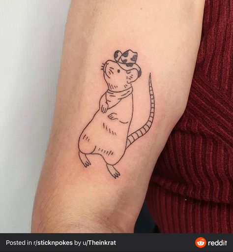 Rat Cowboy Tattoo, Cowboy Animals Tattoo, Rat With Knife Tattoo, Funny Rat Tattoo, Two Headed Rat Tattoo, Rat Tattoo Simple, Small Rat Tattoo, Rat Tattoo Traditional, Cute Rat Tattoo