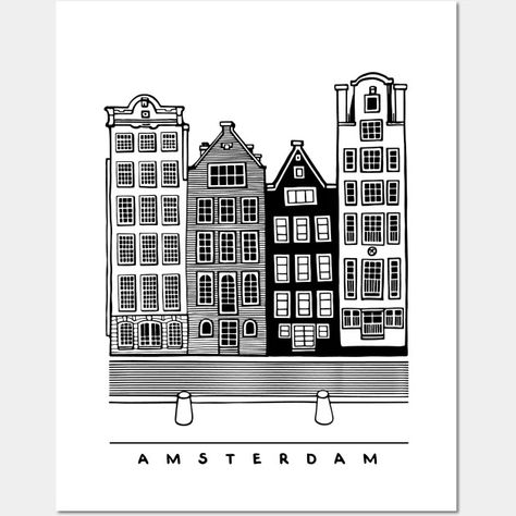 Four old houses. Amsterdam, Netherlands. Realistic black and white poster. - Amsterdam - Posters and Art Prints | TeePublic Amsterdam Netherlands, Black And White Posters, Netherlands, Old Houses, Amsterdam, Black And White, ? Logo, Art Prints, Drawings