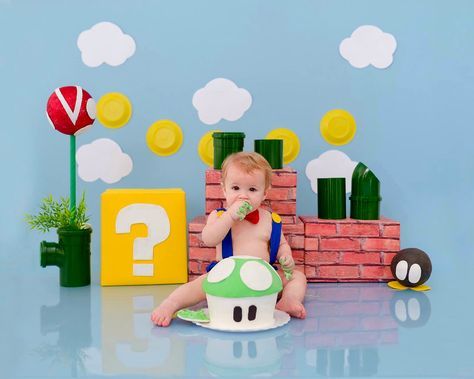 Super Mario First Birthday Party, Mario First Birthday Party, Super Mario Smash, Babies First Words, Mini Photo Sessions, Super Mario Birthday Party, Mario Birthday Party, Super Mario Birthday, Super Mario Party