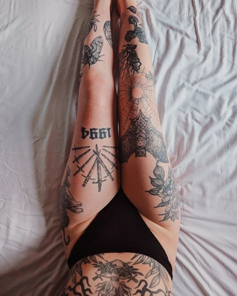 Should I get a gothic rose window on my other knee 👀 I vote yes. I'm all for covering myself in gothic architecture tbh @kerrygentletattoo the people have spoken Women’s Traditional Leg Tattoos, Swords Knee Tattoo, Moth Tattoo Leg Knee, Gothic Leg Tattoo Women, Above Knee Traditional Tattoo, Plus Size Knee Tattoo, Goth Leg Sleeve Tattoo, Tattoed Legs Woman, Mystical Tattoos For Women Leg