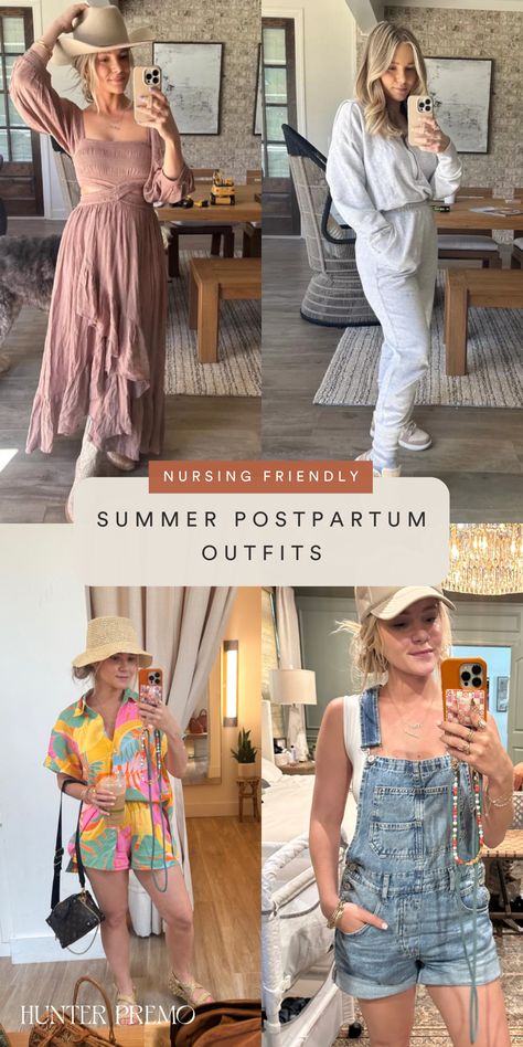 Breastfeed Friendly Outfit, Postpartum Summer Outfit, Postpartum Outfits Spring Casual, Nursing Friendly Outfits Spring, Nursing Summer Outfits, Cute Postpartum Outfits Summer, Postpartum Beach Outfit, Mom Pooch Outfit Summer, Postpartum Clothes Summer