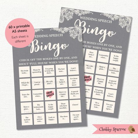 Lace Printable, Wedding Bingo, Wedding Toast Samples, Best Man Wedding Speeches, Best Wedding Speeches, Groom's Speech, Wedding Speeches, Bingo Sheets, Maid Of Honor Speech