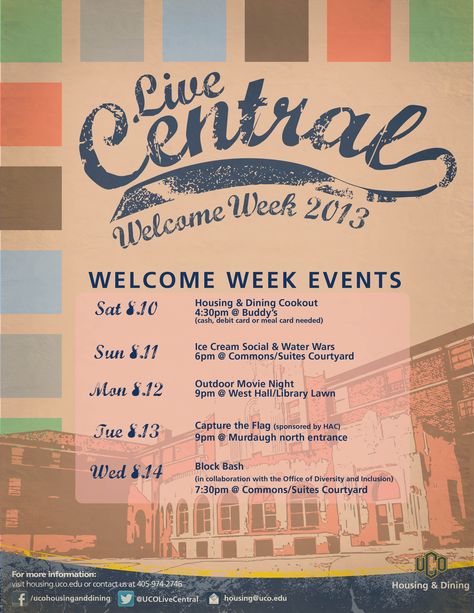 Resident's- Join us for Welcome Week 2013 Starting August 10! Welcome Week College Events, Dorm Activities, University Ideas, College Orientation, Welcome Week, Campus Activities, College Event, Student Affairs, Residence Life