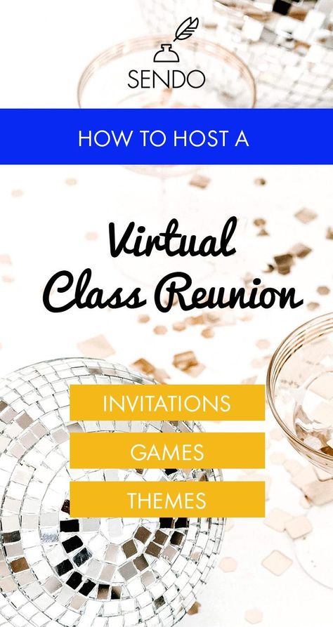 How to plan a virtual class reunion party | Sendo #highschoolreunion #reunioninvitations #sendomatic Class Reunion Planning Ideas, High School Pranks, Class Reunion Invitations, Class Reunion Decorations, School Pranks, Virtual Invitations, Reunion Party, Reunion Invitations, Homecoming Queen