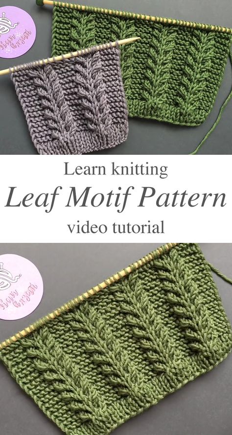 Knit Patterns Beginner, Leaf Stitch Knitting Pattern, Decorative Knitting Stitches, Lavender Knitting Pattern, Leaf Motif Pattern, Knitting Leaf Pattern Free, Leaf Cable Knitting Pattern, How To Crochet Knit Stitch, Flower Stitch Knitting