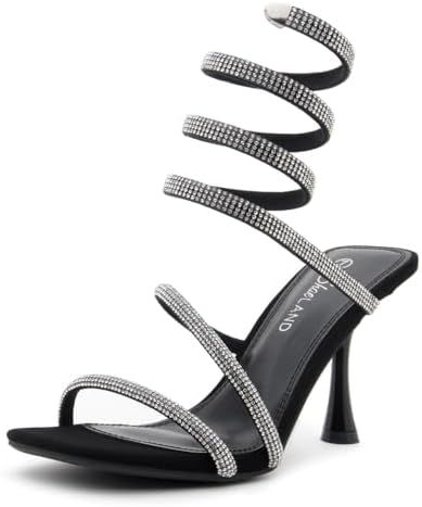 Shoe Land Womens Charming2 Womens Rhinestone Heeled Sandals Spiral Ankle Wrap Strap High Heel Party Shoes Silver Dress Shoes, Shoes For Party, High Stilettos, Strap High Heels, High Heels Black, Rhinestone Heels, Ankle Wrap, Heels Black, Silver Dress