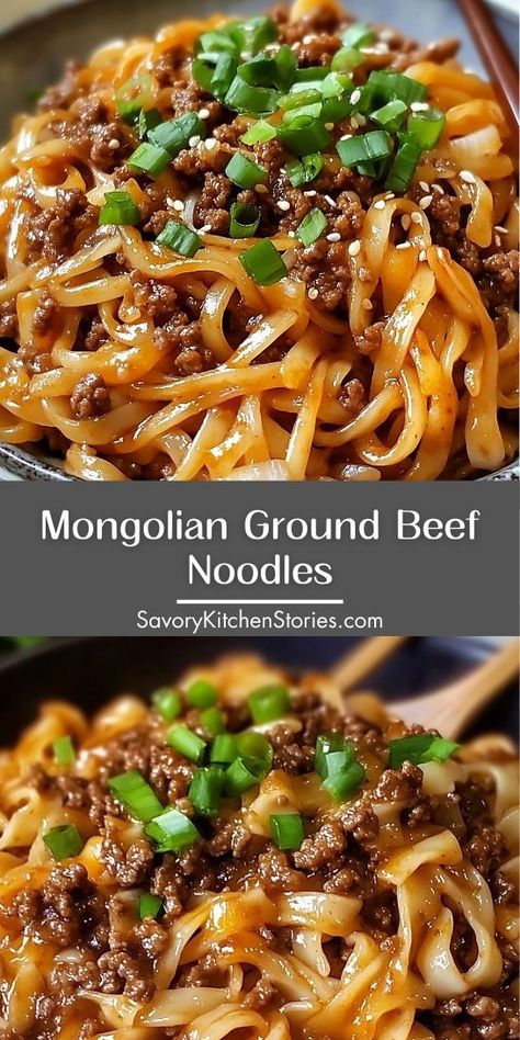 Dreaming of a comforting yet exciting dinner? This Mongolian Ground Beef Noodles Recipe offers a perfect blend of savory and satisfying flavors! Save this recipe for your ground beef recipes so you can make it again and again whenever the craving strikes! Asian Ground Beef Recipes Noodles, Mongolian Beef Noodles Easy, Garlic Hoisin Beef Noodles, Easy Things To Cook With Ground Beef, Beef And Garlic Noodles, Swedish Ground Beef Recipes, Linguine Recipes Beef, Mongolian Ground Beef Noodles Recipe 12 Tomatoes, Asian Style Ground Beef Noodles