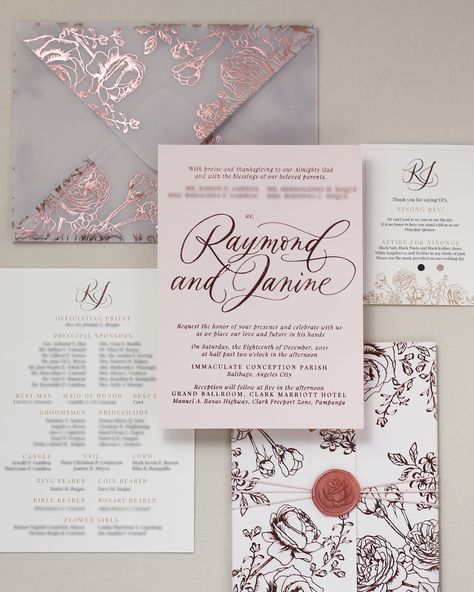 Rj Logo, Full Foil, Blush Pink Background, Vellum Envelope, Mirrored Acrylic, A Calligraphy, Stationery Printing, Calligraphy Styles, Manila Philippines