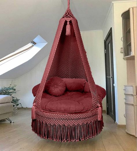 Macrame Jhula, Indoor Swing Chair, Macrame Hanging Chair, Brown Macrame, Macrame Hammock, Macrame Swing, India Home Decor, Indoor Swing, Swing Chair