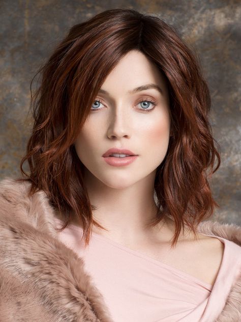 Spirit Wig by Ellen Wille | Human Hair and Synthetic Blend Spirit by Ellen Wille is a sophisticated yet playful mid-length bob. The Spirit is created with Ellen Wille's new and innovative Prime Hair. Prime hair is a proprietary composition of Human Hair enhanced with Premium Synthetic fiber which allows for longer lasting vibrancy of the colors. Prime hair is also styleable and due to the premium synthetic fiber (which withstands heat up to 350), any style you give these wigs will hold much long Auburn Balayage, Blend Wig, Haircut Types, Auburn Hair, Trending Hairstyles, Stylish Hair, Remy Human Hair, Balayage Hair, Auburn