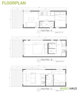 Different floor plans feature alternate ways to lay out the bedroom, bathroom, kitchenette, and living room depending on what the owner wants to emphasize—living space, cooking space, or the sleeping area. Free Floor Plans, Tiny House Towns, Casa Cook, Interior Floor Plan, Smart House, Cottage Floor Plans, Tiny House Layout, Tiny House Plan, Home Floor Plans