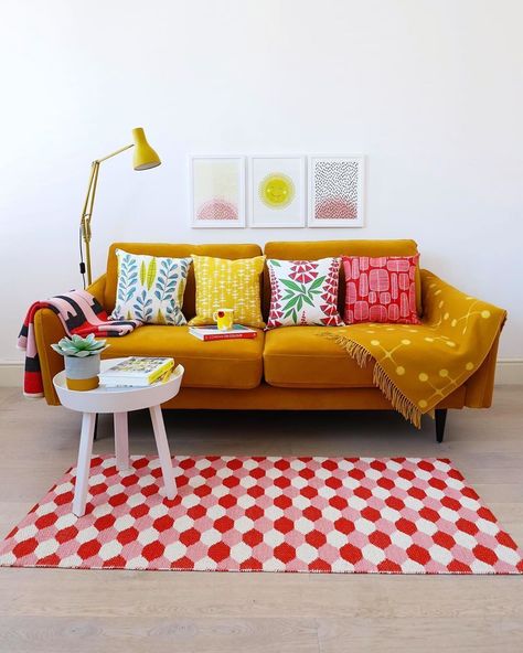 Bright Sofa Cushions, Scandinavian Cottage Style, Mustard Yellow 2 Seater Sofa, Orange Velvet Corner Sofa, Mustard 2 Seater Sofa, Circle Sofa, Nyc Rooms, Yellow Couch, Gorgeous Sofas