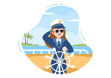 Vector woman cruise ship captain cartoon... | Premium Vector #Freepik #vector #ship-captain #captain #ship-sailboat #ship Travel Agent Logo, Boat Vector, Travel Clipart, Sailor Uniform, Ship Captain, Welcome Card, Boat Captain, Daylight Savings Time, Drawing Cartoon