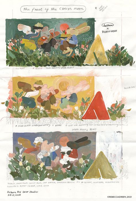 Rebecca Green, Book Illustration Layout, Green Illustration, Illustration Process, Gouache Paints, What Is Life, 동화 삽화, Picture Books Illustration, Acrylic Gouache