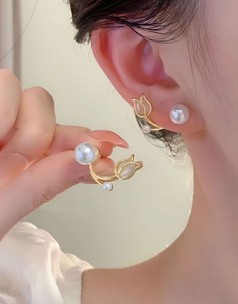 Perfect Gift For Girlfriend, Korean Earrings, Korean Jewelry, Crystal Fashion, Tulip Flower, Girly Accessories, Fancy Jewellery, Jewelry Lookbook, Fancy Jewelry