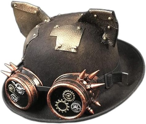 Steampunk Hats Women, Bowler Hat Women, Men Steampunk, Hats Fedora, Top Cosplay, Steampunk Cat, Cat Ears Hat, Hat Patch, Steampunk Hat