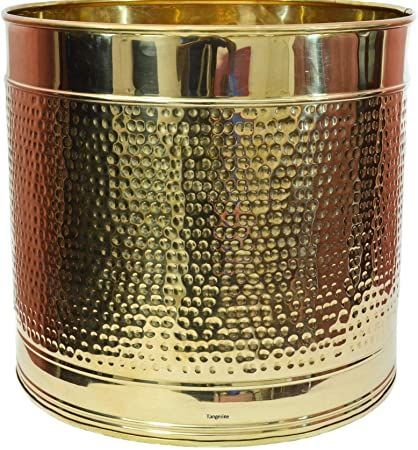 TANGERINE Brass Hammered Design Planter/Plant Container with Lacquer Finish- (Size: Dia- 14 x Height- 11.5 inches) Big Planters, Rope Plant, Metal Flower Pots, Flower Pot Art, Copper Planters, Decoration House, Golden Design, Succulents Decor, Outdoor Plant