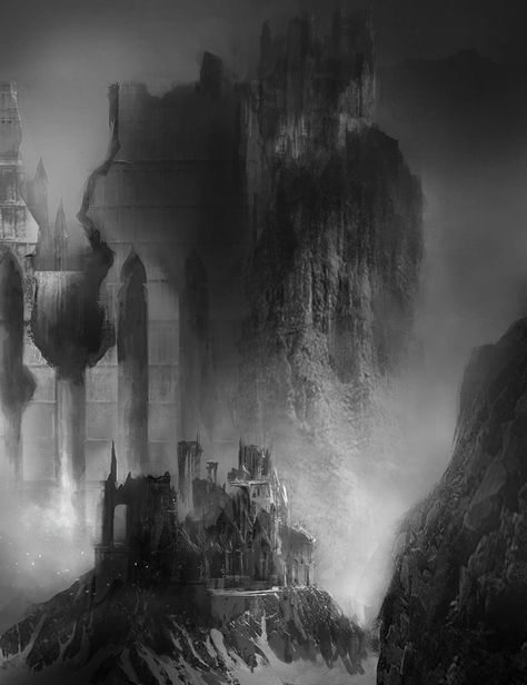 Cliff Kingdom in Ruin Art - Dark Souls II Art Gallery Ruined Kingdom Aesthetic, Dark Ruins Aesthetic, Ruins Aesthetic Dark, Fallen Kingdom Aesthetic, Dark Soul Aesthetic, Falling Off A Cliff Aesthetic, Destroyed Kingdom, Chacter Designs, Bellatrix Aesthetic