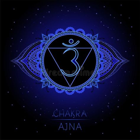 Chakra Symbols Art, Ajna Chakra, Chakra Mantra, 3rd Eye Chakra, Round Mandala, Chakra Symbols, Hand Drawn Lettering, 7 Chakras, Third Eye Chakra