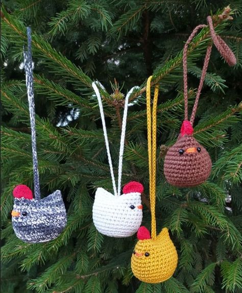 Based off a pattern from last year, Here are tiny crochet chickens 😍 Crochet For Chickens, Hanging Crochet Car Decor Pattern, Christmas Crochet Car Accessories, Crochet Chicken Ornament, Crochet Pocket Buddies, Car Mirror Crochet Accessories, Crochet Pocket Pets, Crochet Mirror Charm, Diy Gifts Crochet