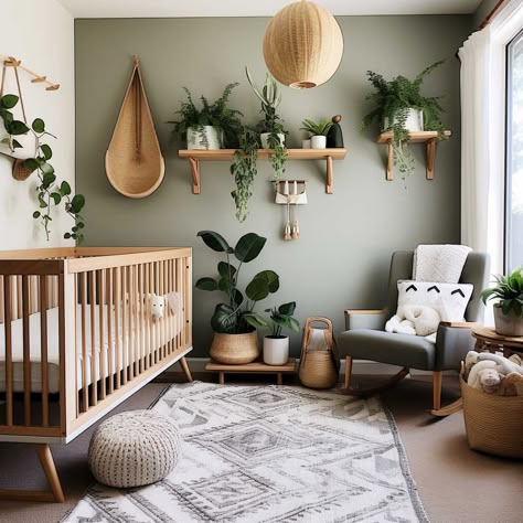 4+ Creative Nursery Room Decor Ideas for a Dreamy Baby Oasis • 333+ Images • [ArtFacade] Nature Nursery Wall Art, Neutral Woodsy Nursery, Neutral Nature Nursery, Wood Theme Nursery, Neutral Green Nursery Ideas, Botanical Nursery Ideas, Earthy Boy Nursery, Small Gender Neutral Nursery, Modern Baby Nursery Neutral