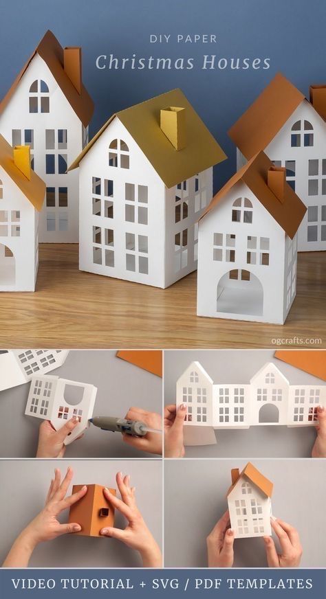 Cardboard Box Houses, Paper House Template, Cardboard Christmas, Pretty Christmas Decorations, Bangunan Minecraft, Diy Christmas Village, House Template, Christmas Village Houses, Christmas And Winter