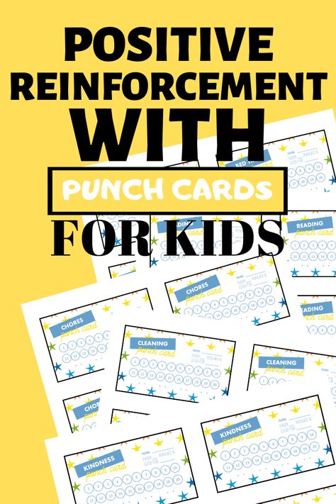 Are you and your kids struggling with things like chores or bedtime? Try using positive reinforcement with our free kids printable punch cards! #punchcards #kids #bedtime #printables #printable Punch Card Reward System Free Printable, Punch Cards For Kids Reward System, Behavior Punch Cards, Family Chores, Parenting Illustration, Chore Cards, Kids Punch, Kids Rewards, Math Workbook