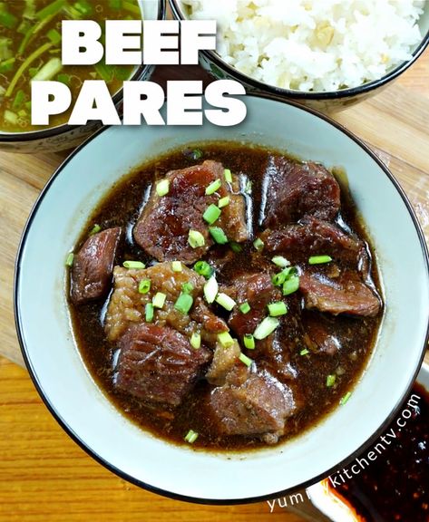 Beef Pares - Yummy Kitchen Beef Pares Filipino, Pares Recipe Beef, Beef Filipino Recipe, Filipino Beef Recipes, Beef Pares Recipe, Pinoy Street Food, Filipino Soup Recipes, Beef Soups, Beef Pares