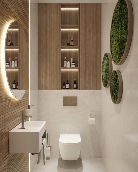 Wood Accents Bathroom, تصميم دورة مياه, Small Toilet Design, Toilette Design, Toilet Room Decor, Wc Design, Small Toilet Room, Washroom Design, Modern Toilet